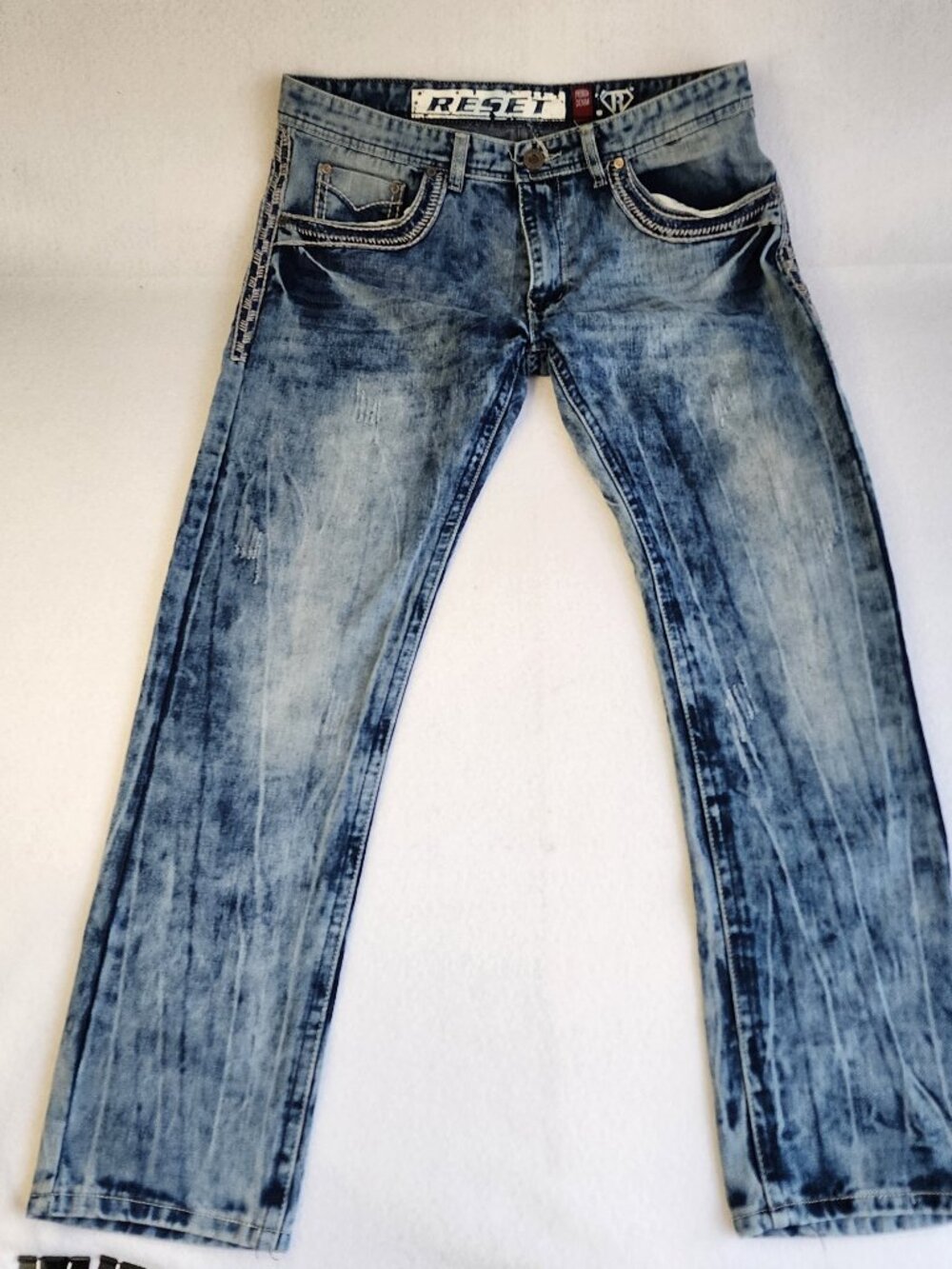 Reset Jeans Mens 36x30 Blue Straight Faded Embroidered Y2K Grunge